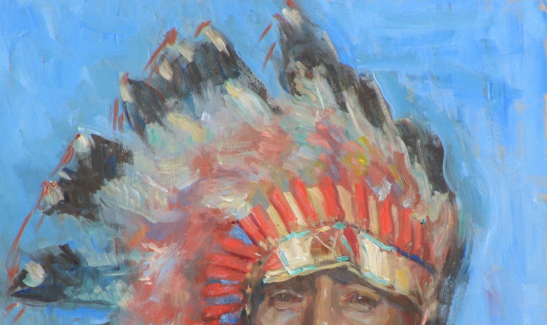 Eagle Feather, Native American Indian, oil painting , Texas Artist, Western Art - American Impressionist Painting by William Kalwick