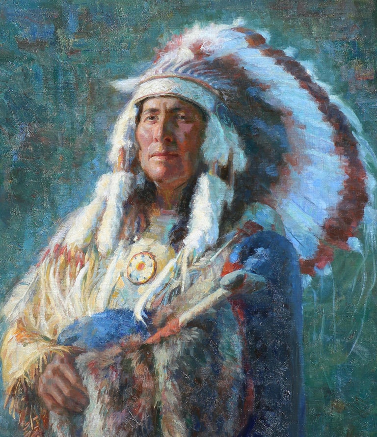 White Eagle , Native American Indian, oil painting , Texas Artist, Western Art - Painting by William Kalwick