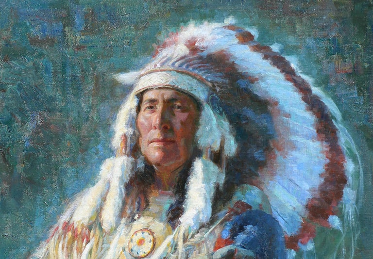 White Eagle , Native American Indian, oil painting , Texas Artist, Western Art - American Impressionist Painting by William Kalwick