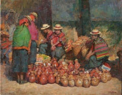 Todos Santos Market Guatemala, oil painting, vivid colors , Texas Artist,
