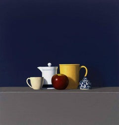 Red Apple w/ Four Objects , oil painting, American Realism, Realist Painter,
