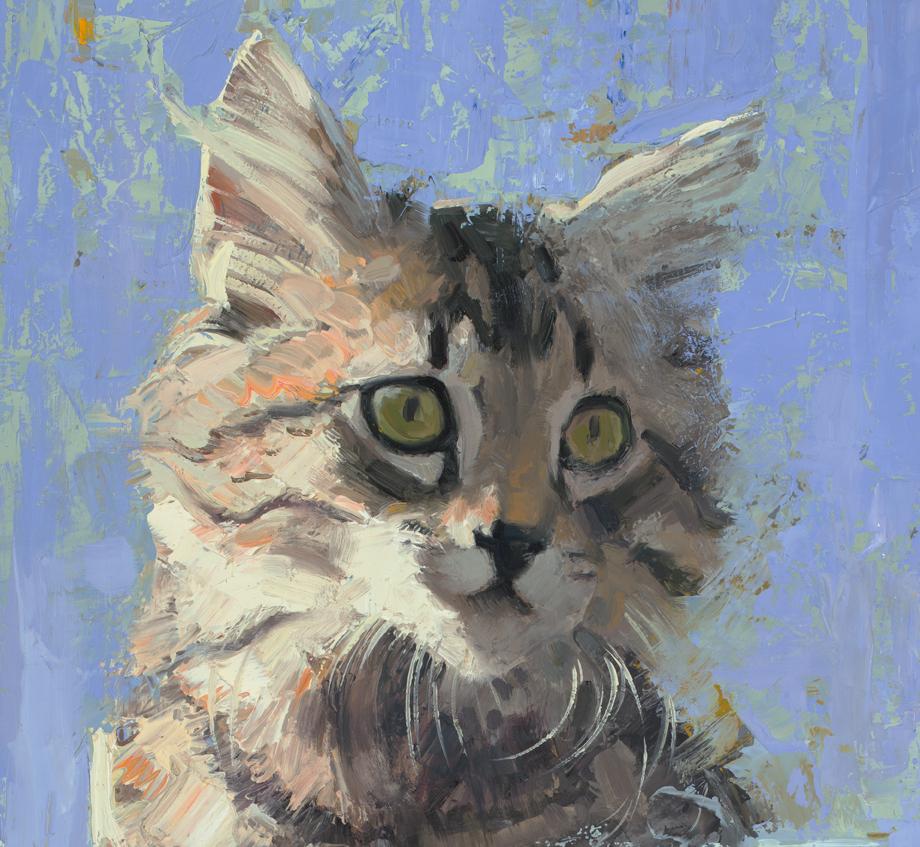 Rooftop Bob , Animal portrait, oil painting , American Impressionism, Cats, Pets  - Painting by Jeff Slemons