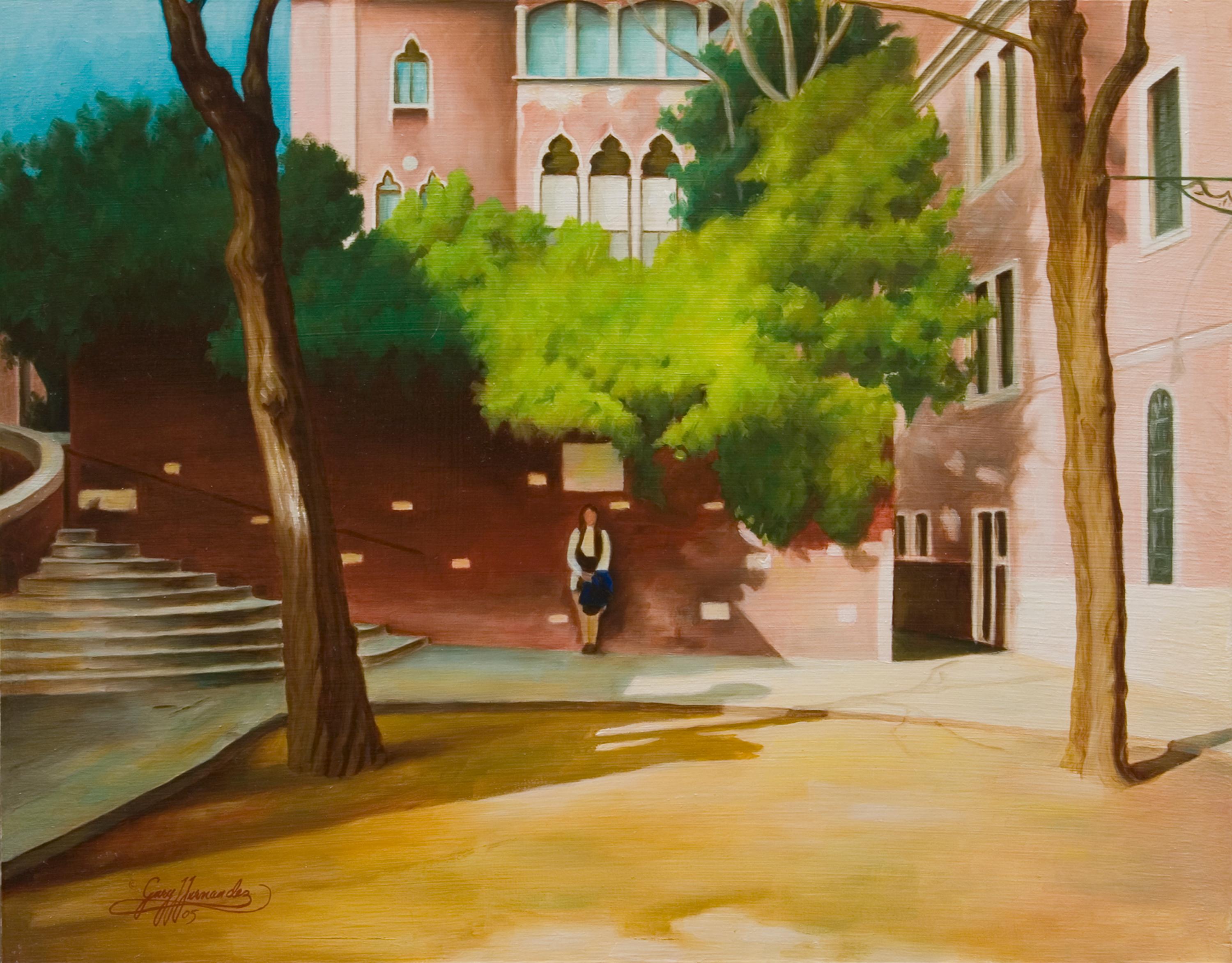 Gary Hernandez Landscape Painting - To the Guggenheim, Venice, American Realist, Landscape, Peggy Guggenheim 