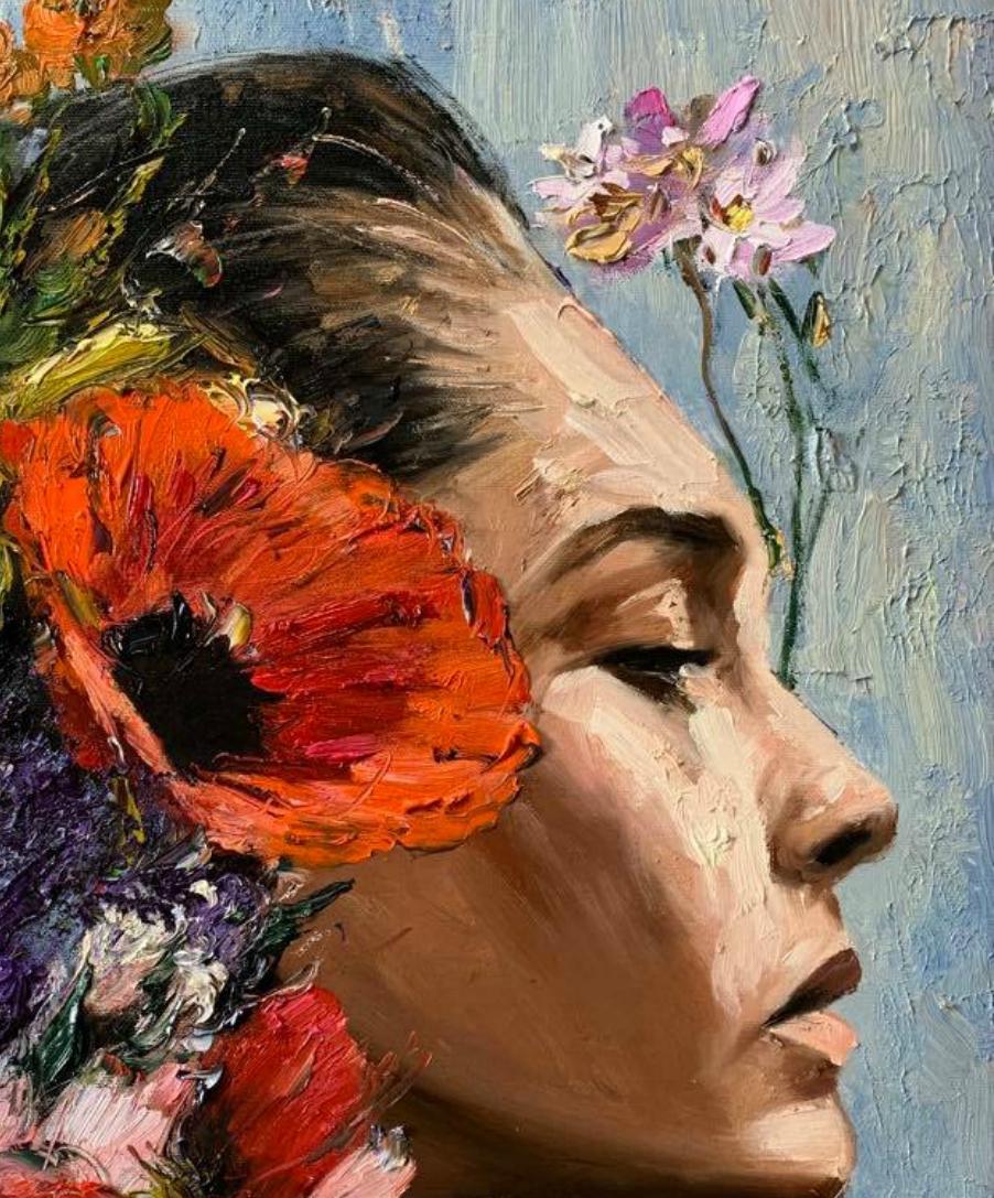  Mila, Impressionism, Floral, Portrait, Cuban Artist in USA, oil painting - Painting by Eric Alfaro