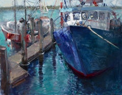 Peinture à l'huile « Docked », prix d'excellence  Harbor de San Francisco, océan, encadré