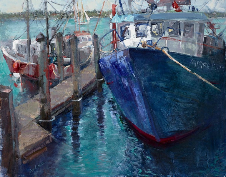 Paulette Lee Landscape Painting - Docked, oil painting, Award of Excellence,  San Francisco Harbor, Ocean,framed
