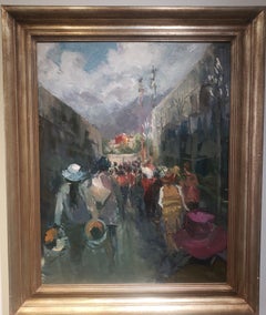Pilgrimage to Lhasa, oil painting, Award of Excellence, Tibet, framed