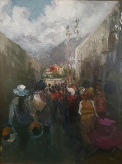 Pilgrimage to Lhasa, oil painting, Award of Excellence, Tibet, framed