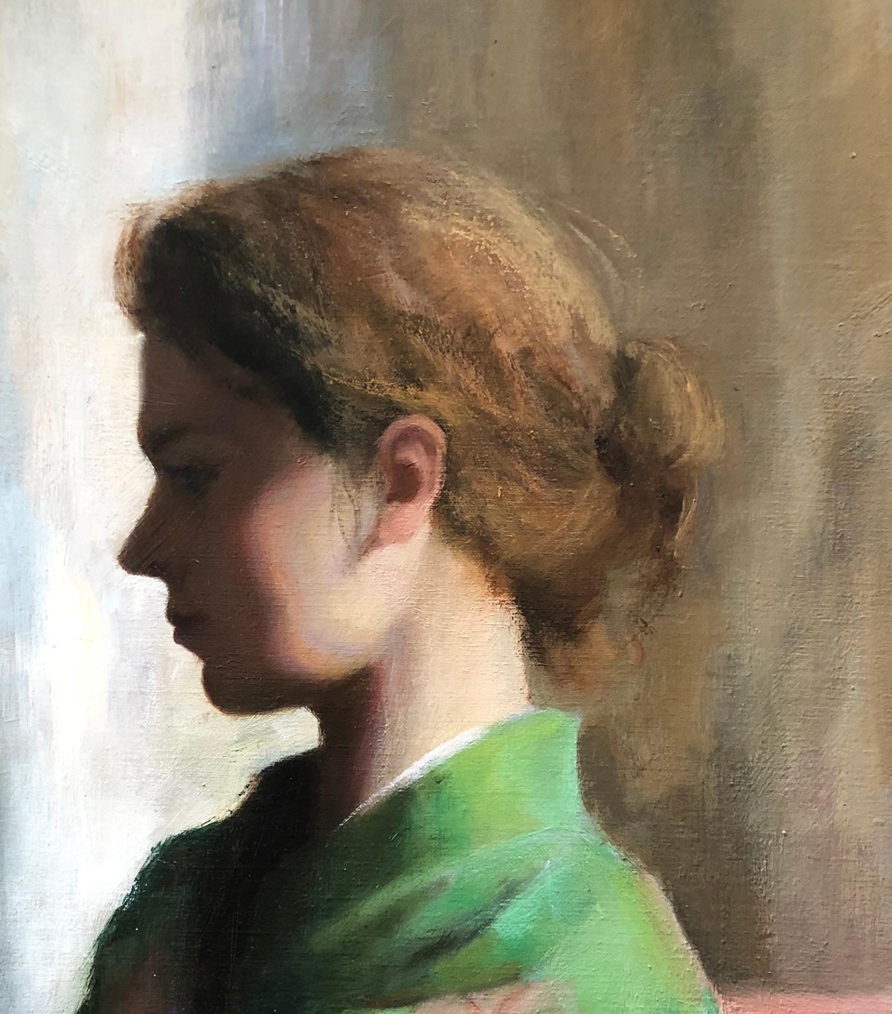 Green Kimono , American Impressionist Painter, Oil Painters of America, Portrait - Painting by Stuart Fullerton