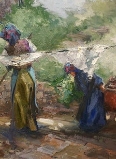 Laying Stone in Lhasa, oil painting, Award of Excellence, Tibet, framed, Flags