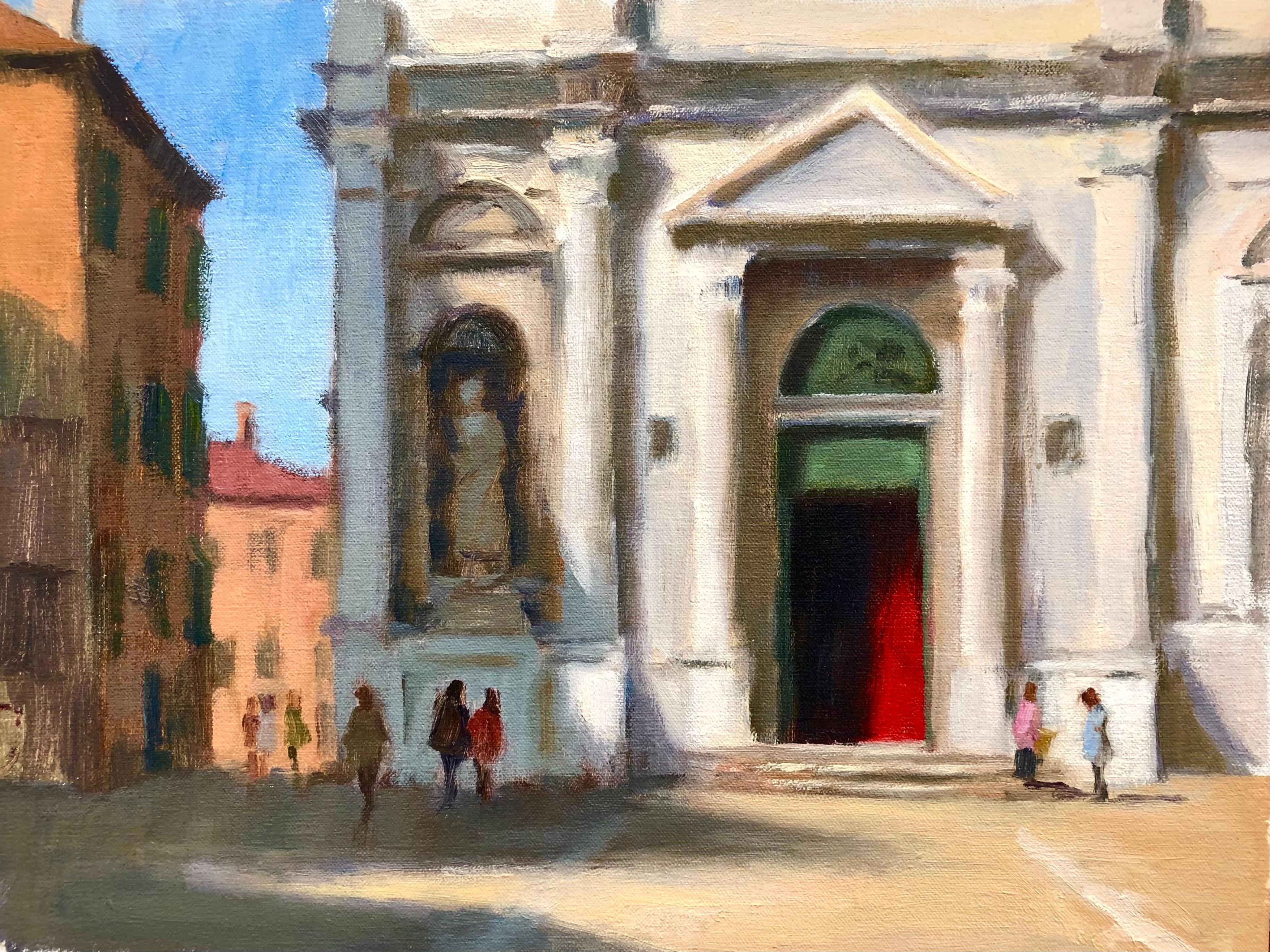 Stuart Fullerton Interior Painting - Red Door , Venice Amer. Impressionist Painter, Oil Painters of America, Italy