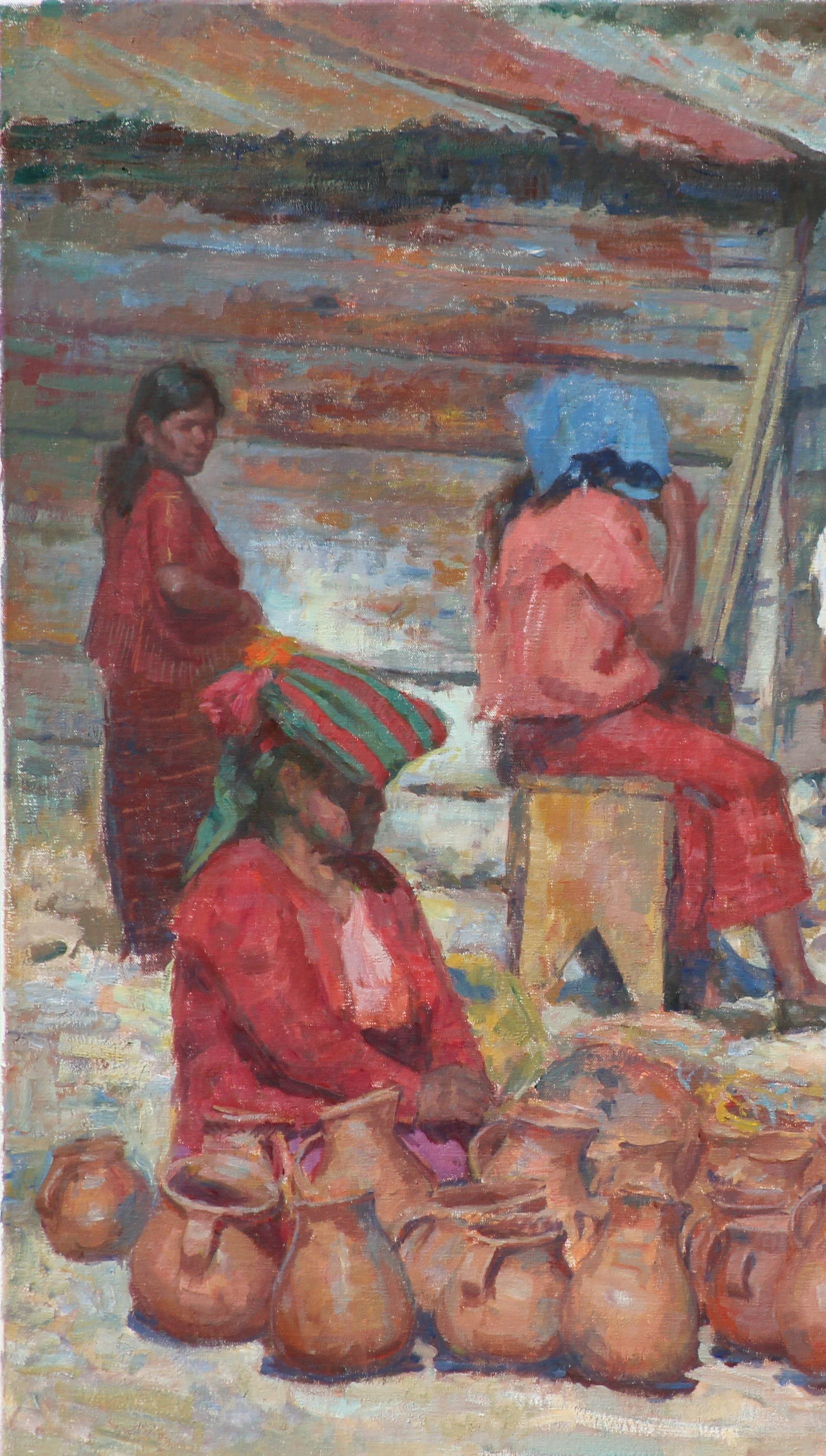 Colotenango Market,   Guatemala Indigenous , oil, vivid colors , Texas Artist,  - Painting by William Kalwick
