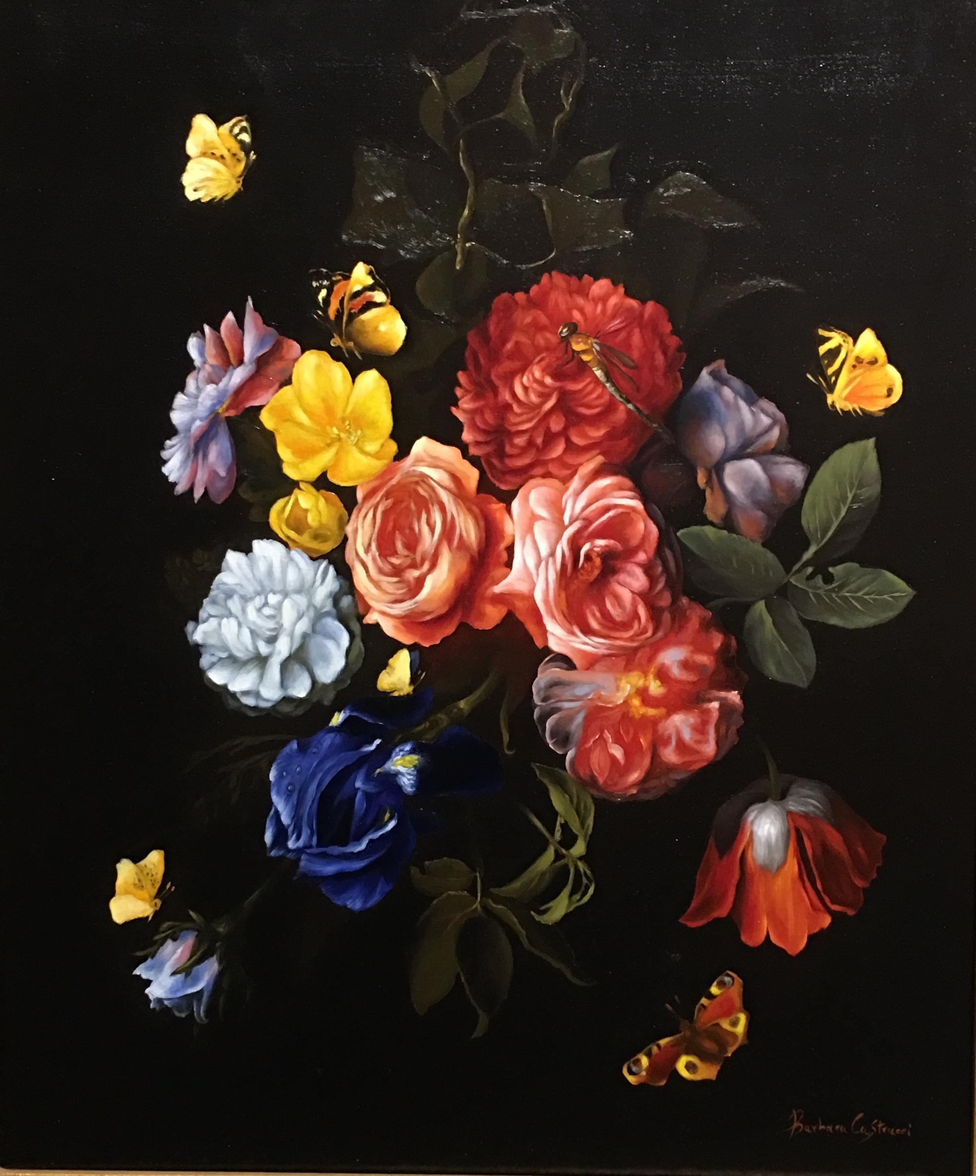Fruits italiens, Nature morte, artiste italienne, Florence, réalisme, peinture à l'huile. en vente 1