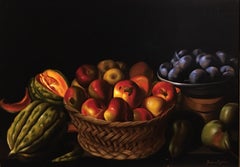 Fruits italiens, Nature morte, artiste italienne, Florence, réalisme, peinture à l'huile.