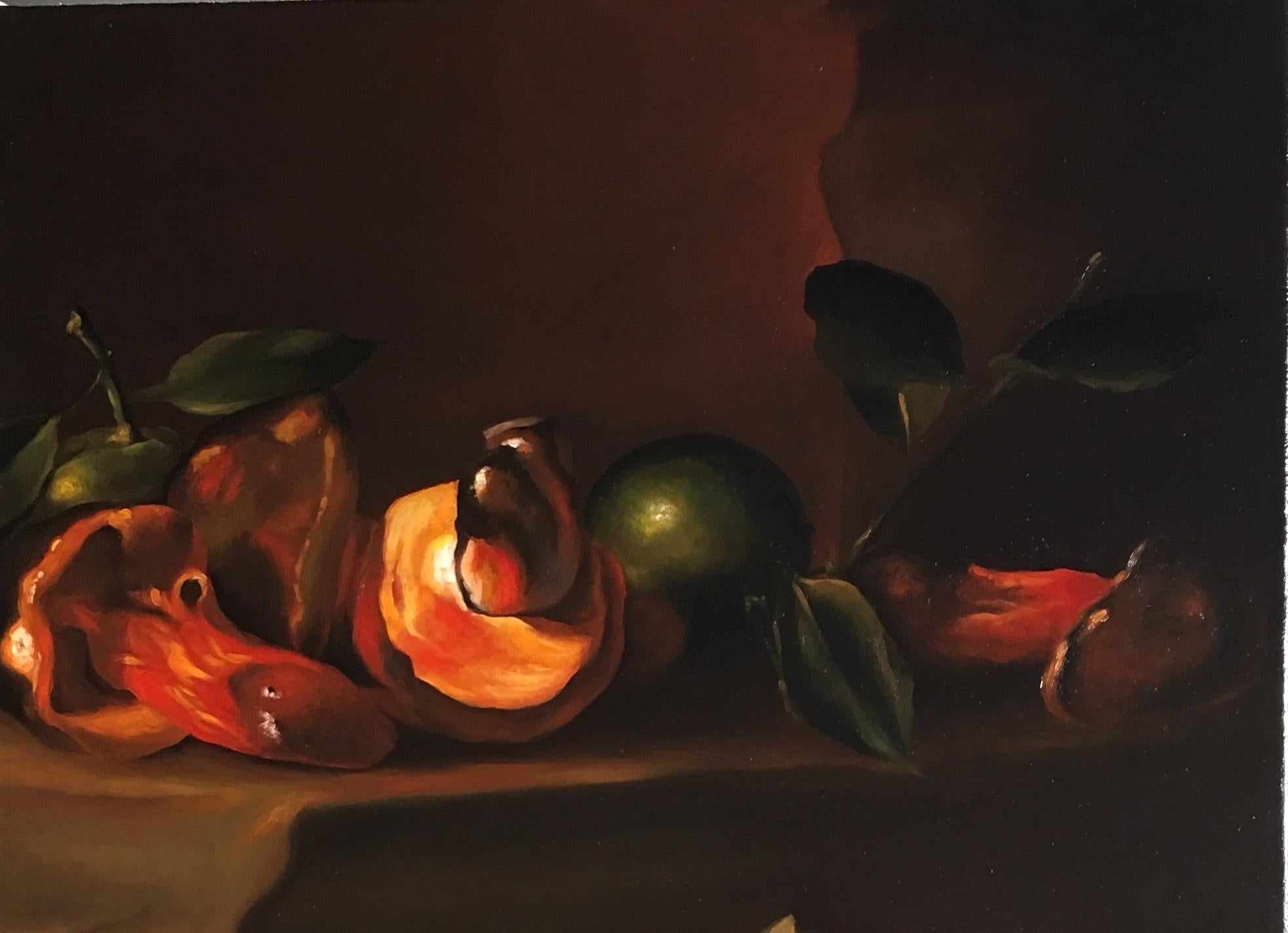 Pomegranates,  Still-life, Italian artist, Florence, Realism, Oil Painting. - Brown Still-Life Painting by Barbara Castrucci