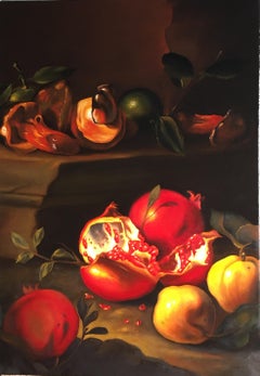 Pomegranates,  Still-life, Italian artist, Florence, Realism, Oil Painting.