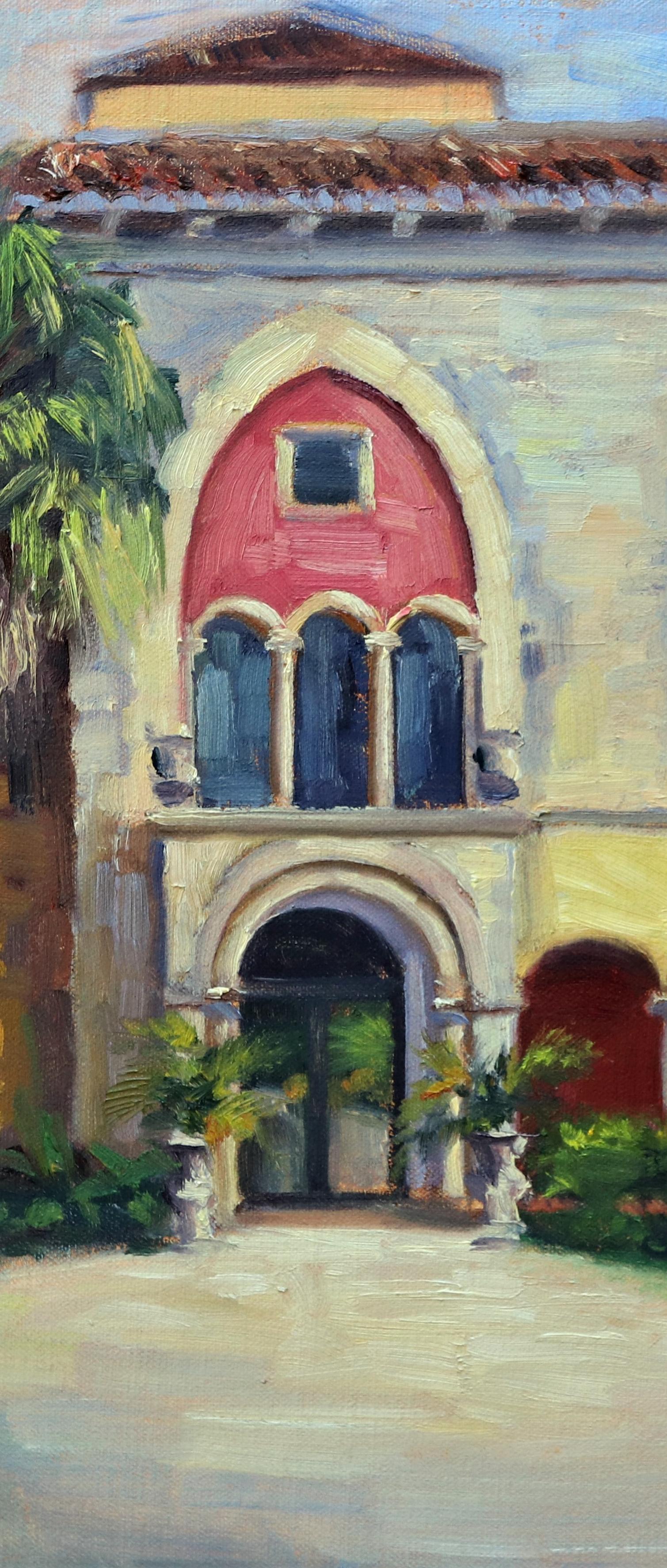 Eine Tür zum Vergehen,  Steinhaus mit Blütenblattmotiv, amerikanischer Traum, kubanisch-amerikanischer Ureinwohner – Painting von Andres Lopez
