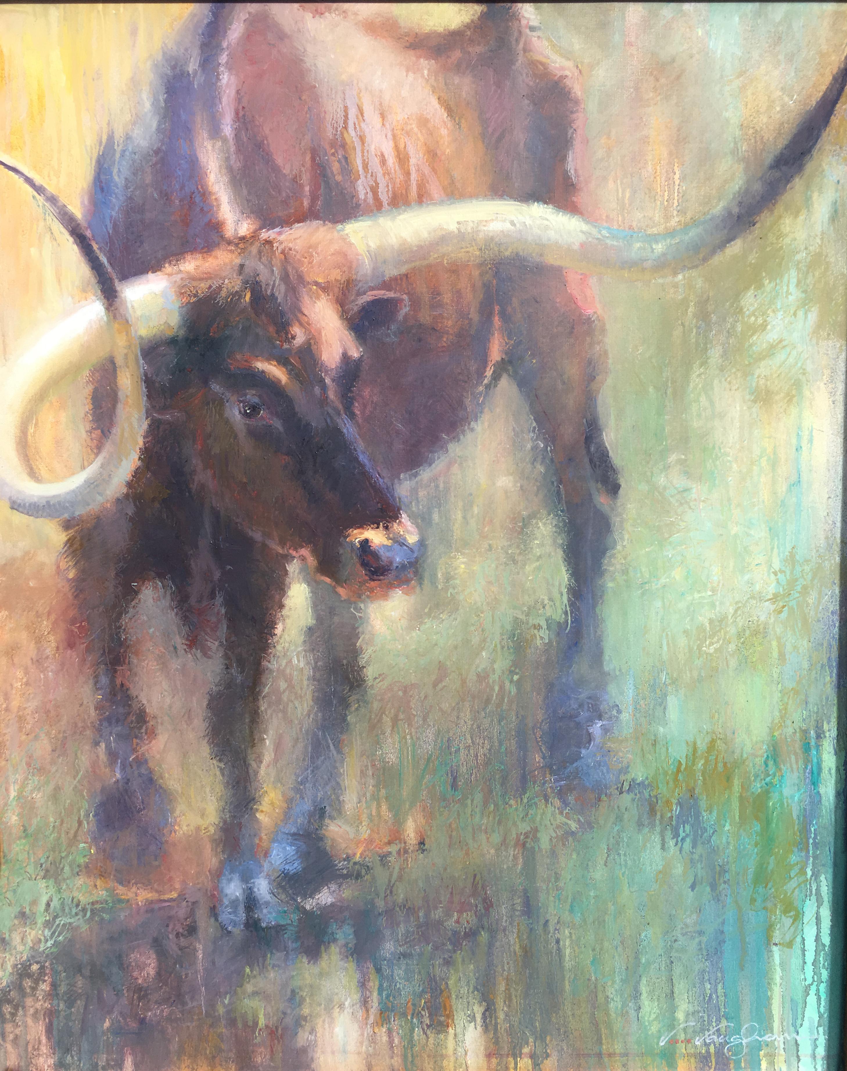 Turning Point ,Texas Cattle, Impressionism Texas Ranches, Texas Artist, Framed