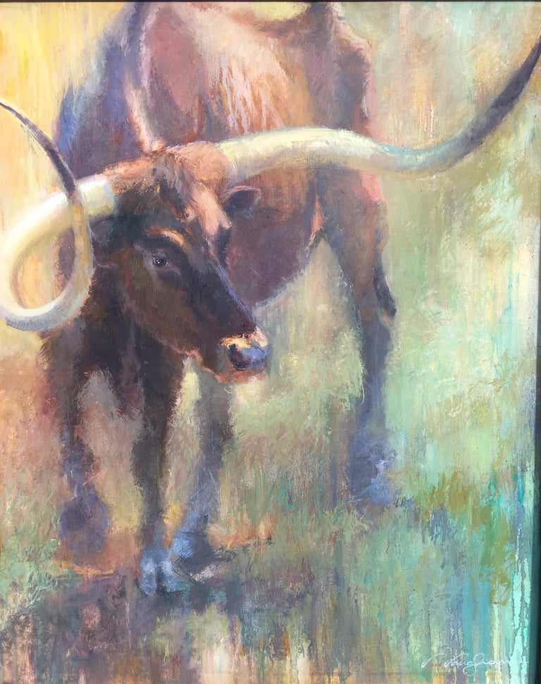 Virginia Vaughan Turning Point ,Texas Cattle, Impressionism Texas Ranches, Texas Artist