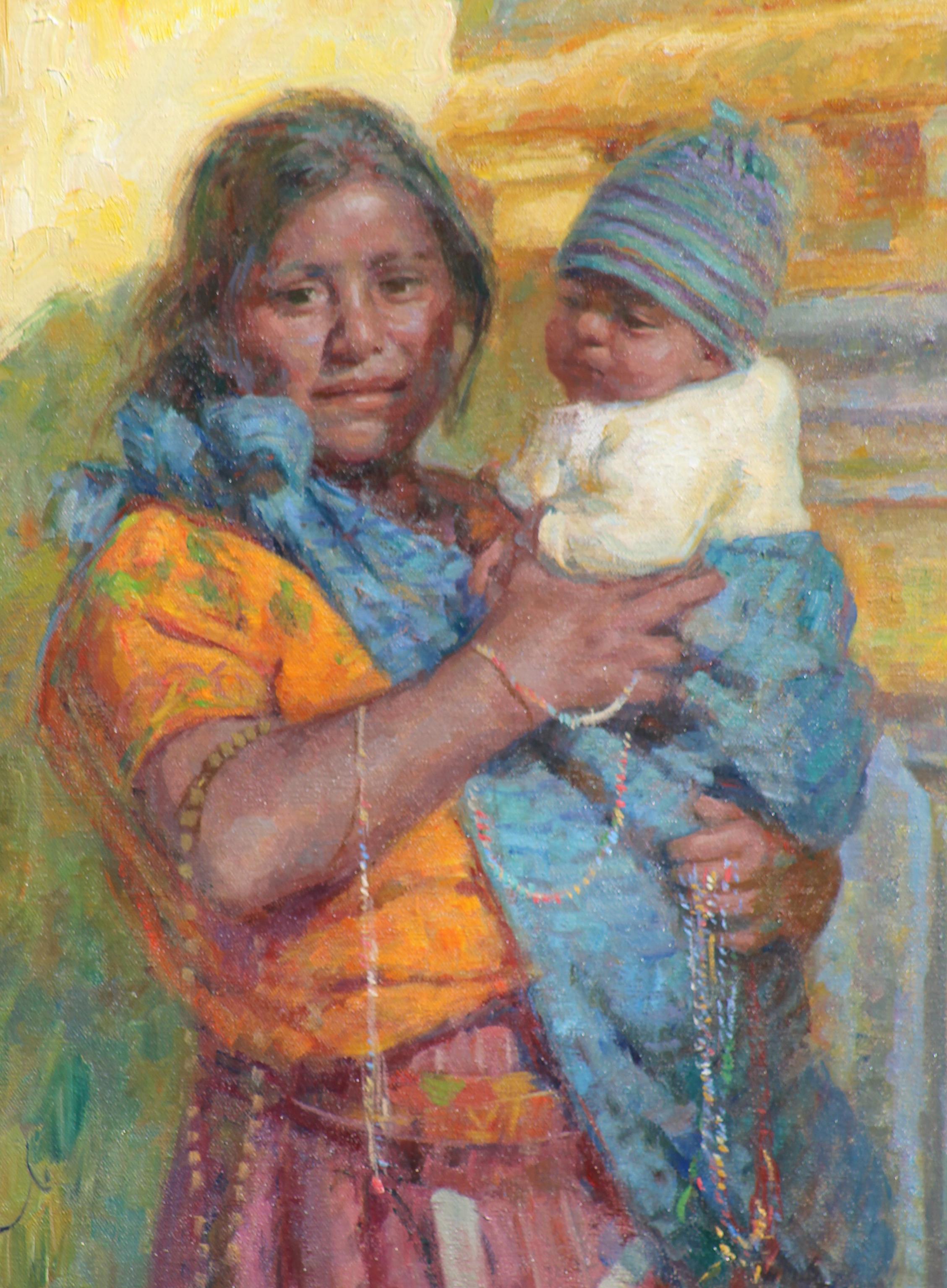 Santa Maria de Jesus, Mujer con Bebe, Guatemalan Mother and Baby, Texas Artist,  - Painting by William Kalwick