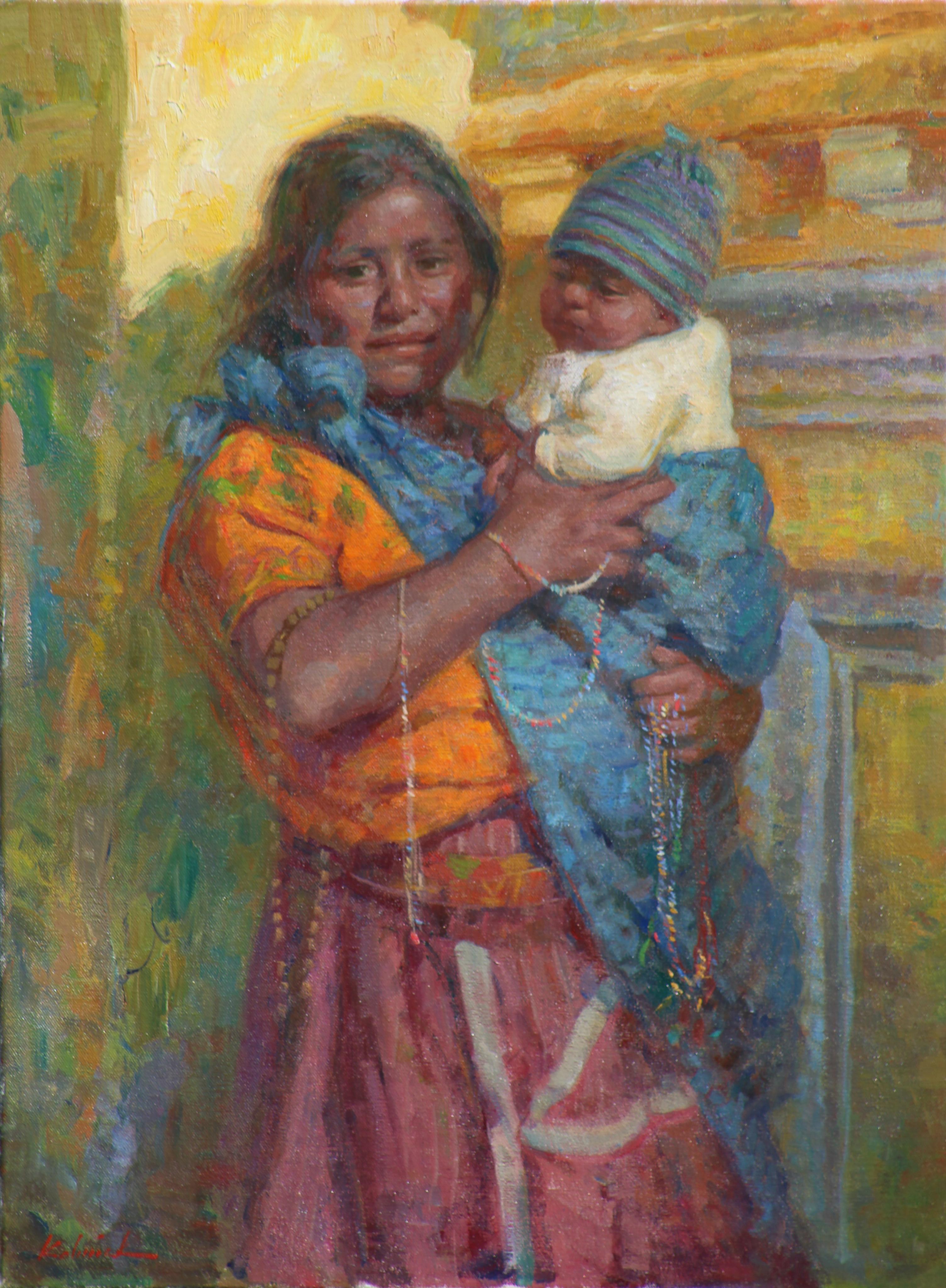 Santa Maria de Jesus, Mujer con Bebe, Guatemalan Mother and Baby, Texas Artist, 