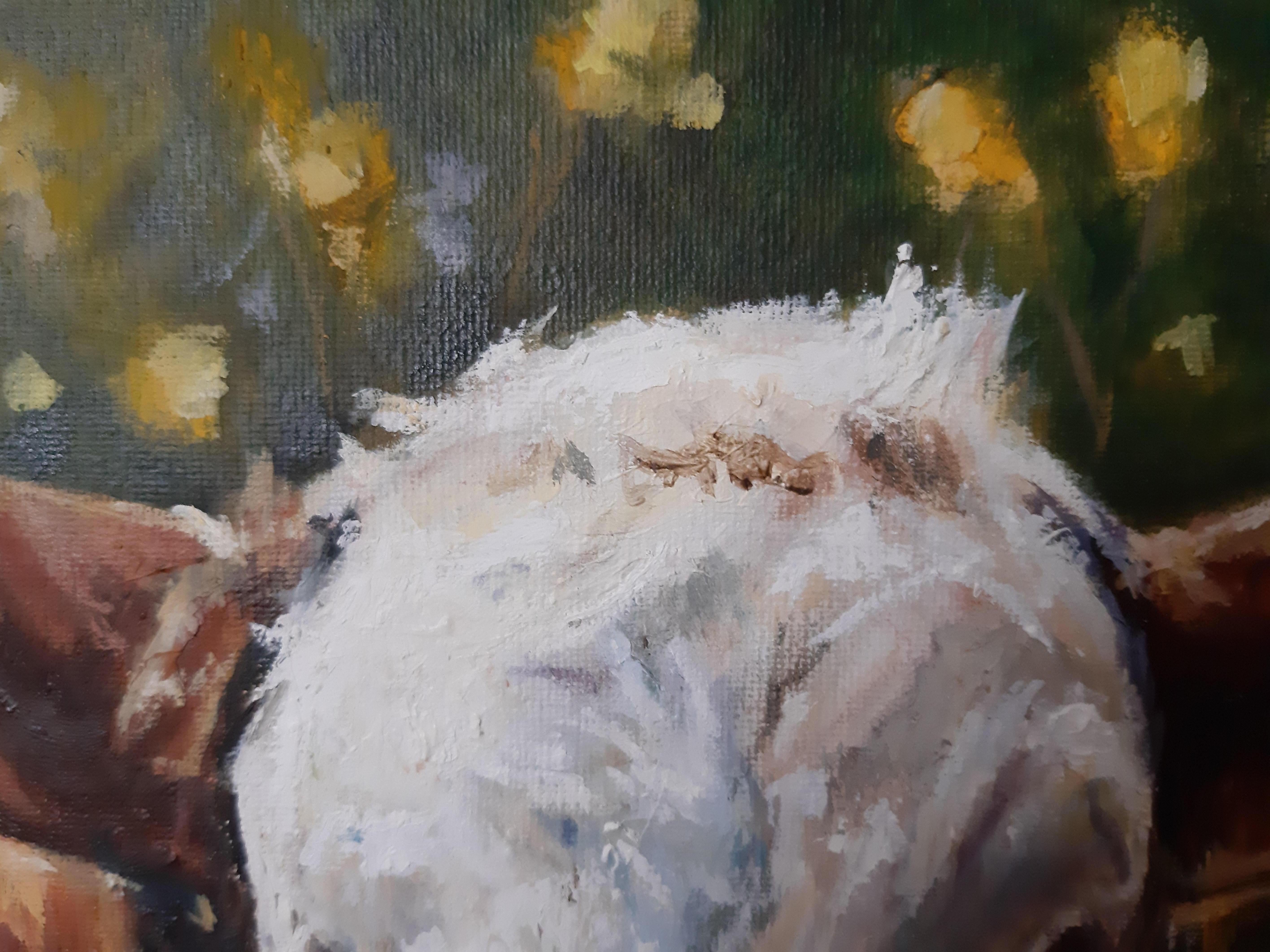 El Ternero, Artista Chileno, Ganado, Paisaje, Artista Emergente 24 x 31 óleo - Painting de Viviana Ovando