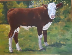 The Calf, Chilean Artist, Livestock, Landscape, Emerging Artist 24 x 31 oil