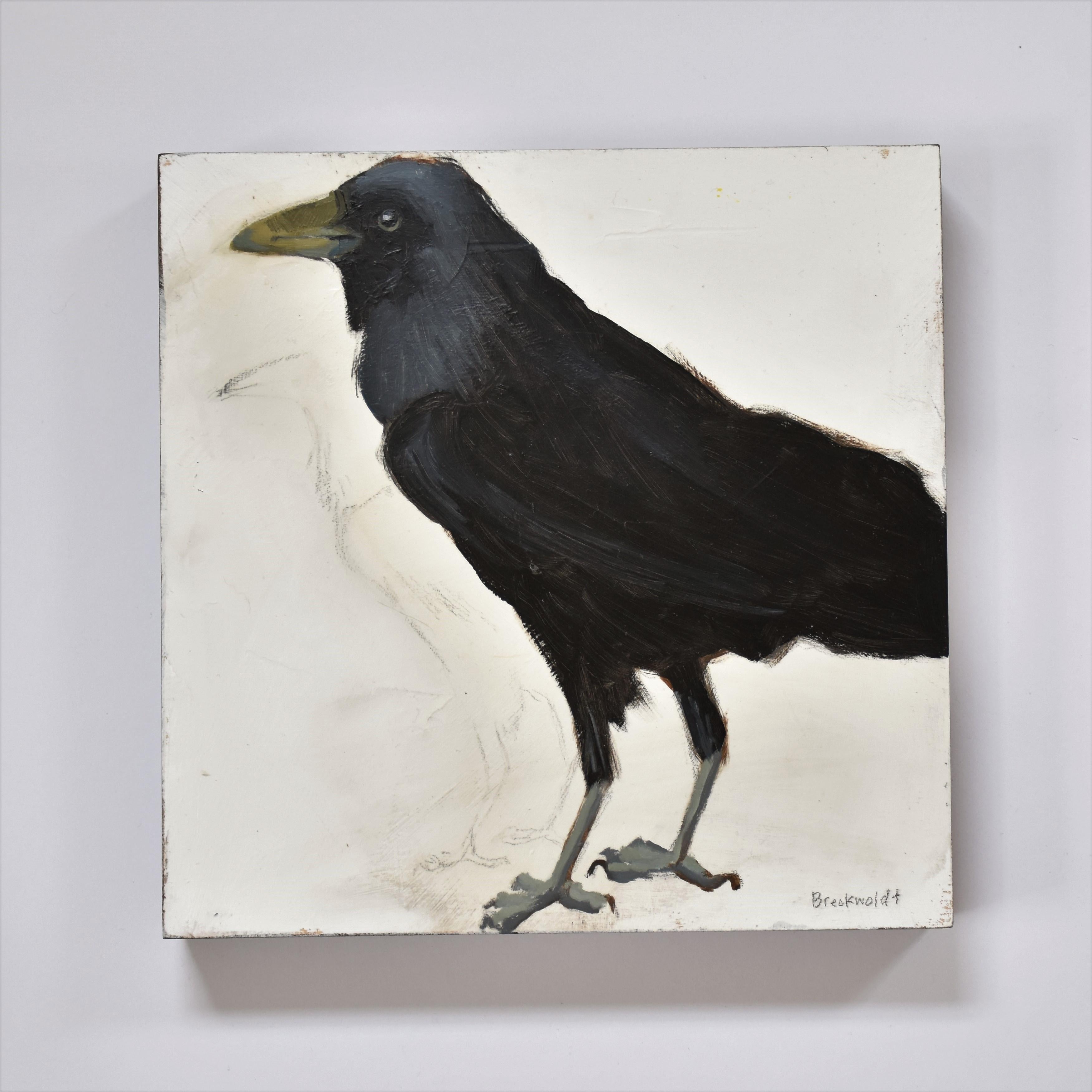 Joan Breckwoldt Animal Painting - Raven 1, Figurative, Texas artist, Women in the Arts,  12 x 12 oil, Birds.