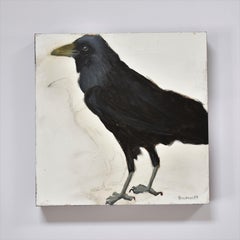 Raven 1, Figurative, Texas artist, Women in the Arts, 12 x 12 oil, Birds.