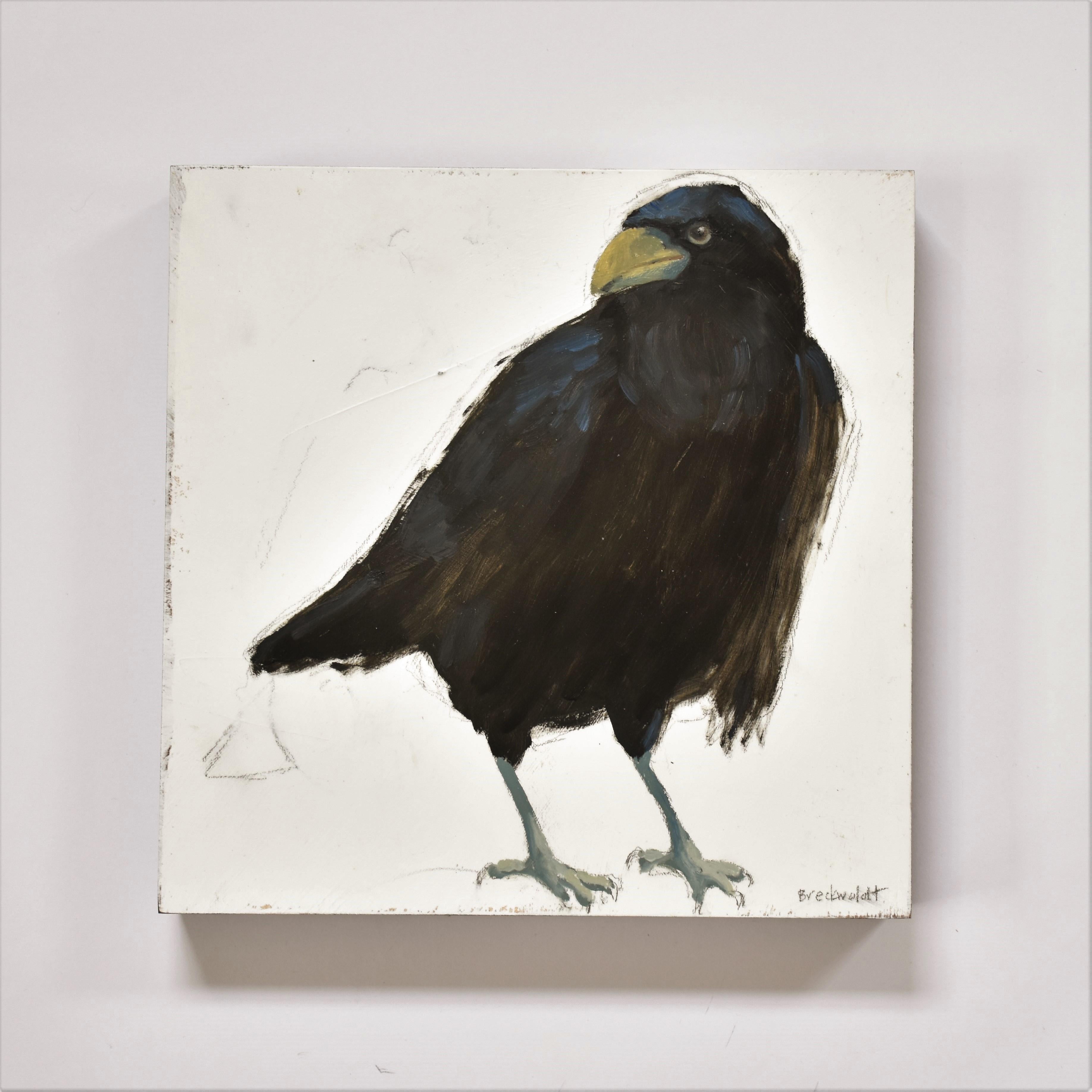 Joan Breckwoldt Animal Painting - Raven 3, Figurative, Texas artist, Women in the Arts,  12 x 12 oil, Birds.