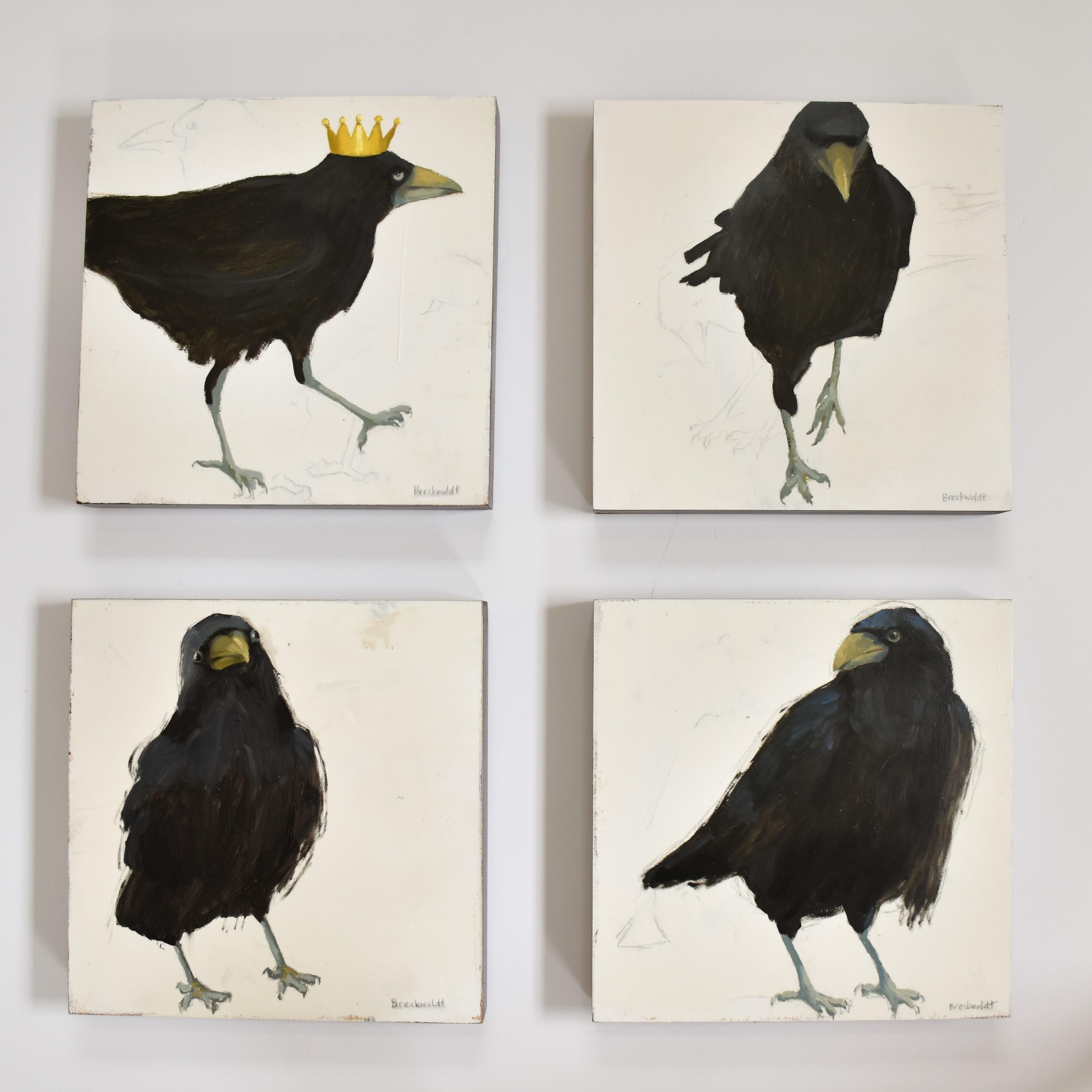 Raven 4 , Figurative, Texas artist, Women in the Arts,  12 x 12 oil, Birds. - Painting by Joan Breckwoldt