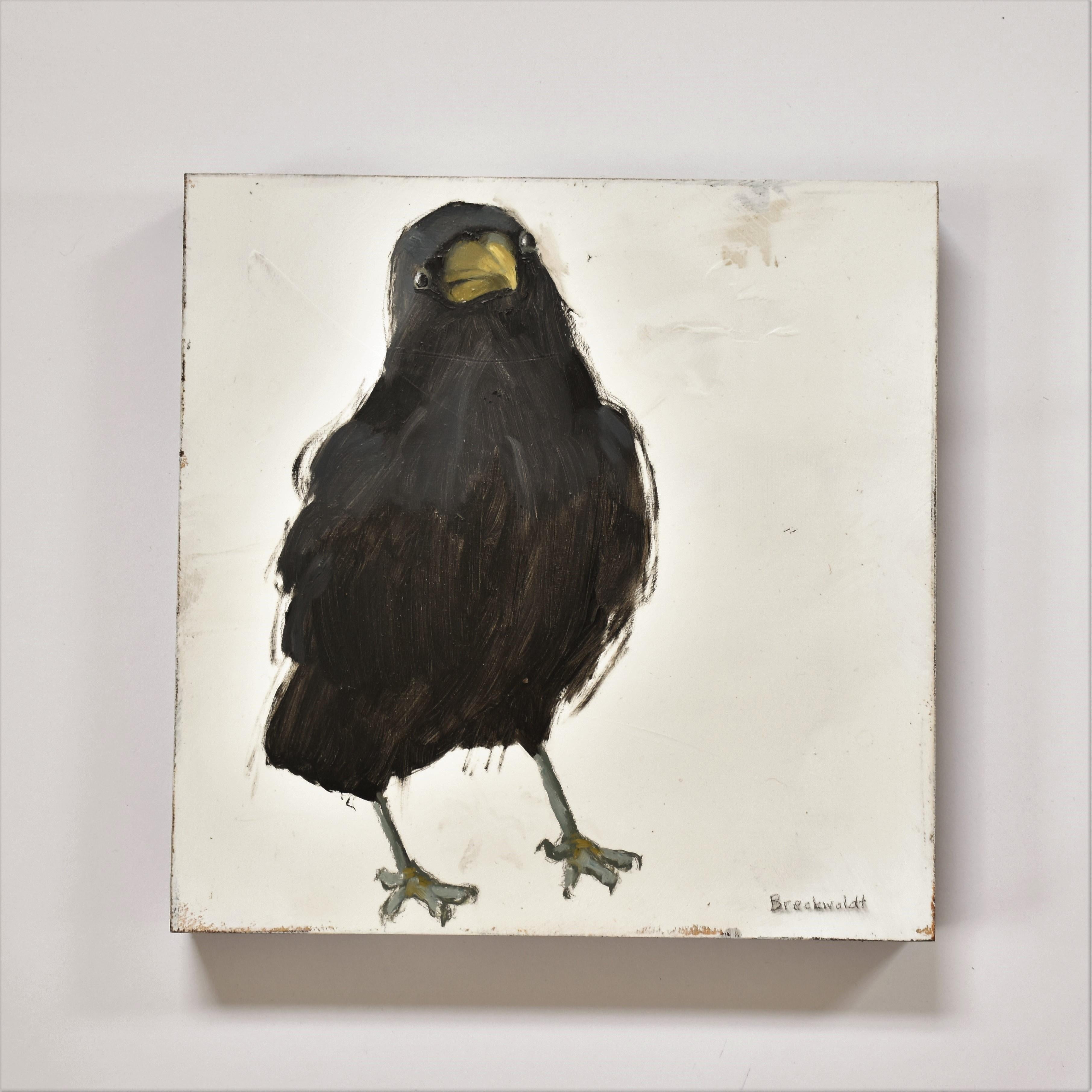 Joan Breckwoldt Animal Painting - Raven 4 , Figurative, Texas artist, Women in the Arts,  12 x 12 oil, Birds.