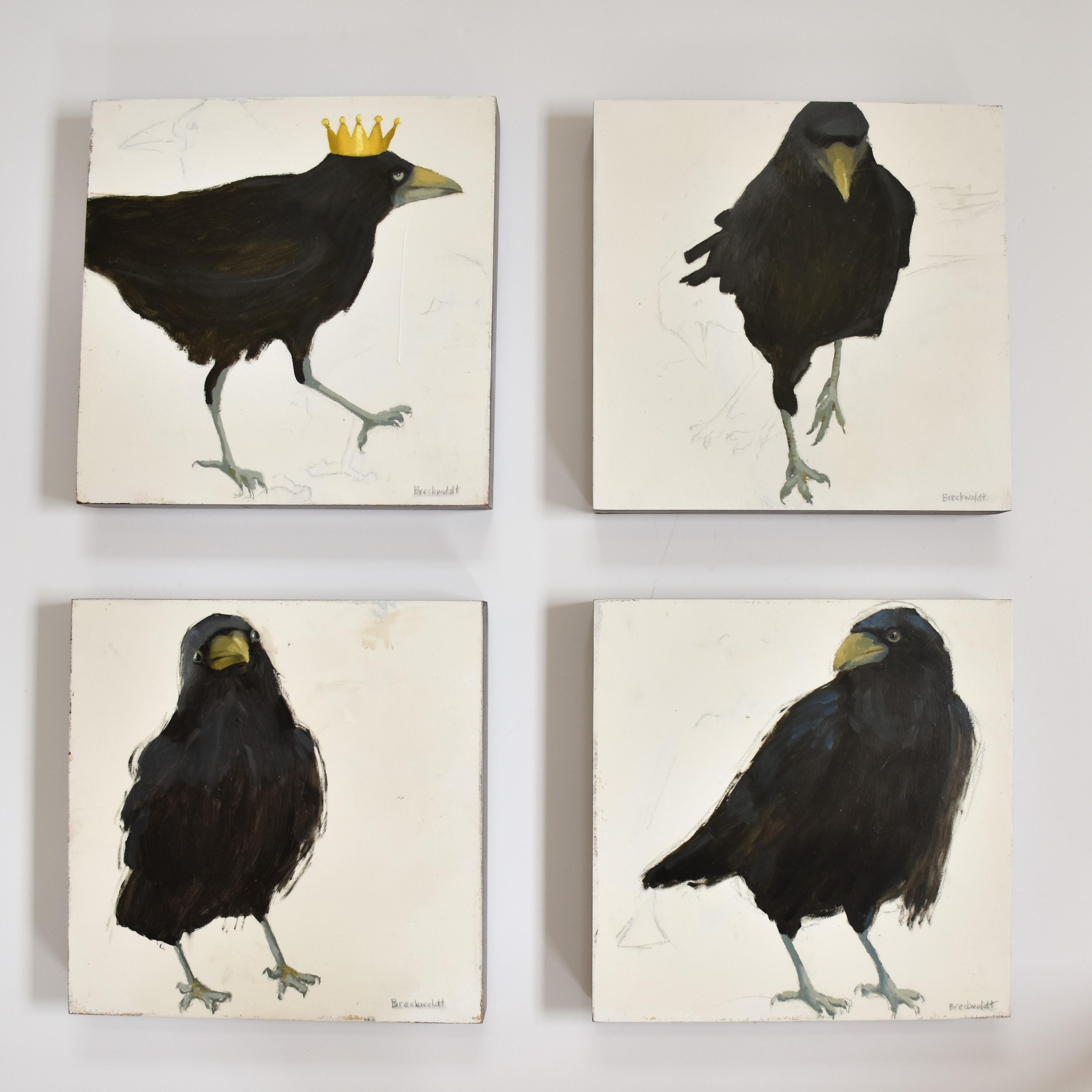 Raven 10,  Pentimento, Texas artist, Women in the Arts,  12 x 12 oil, Birds. - Painting by Joan Breckwoldt