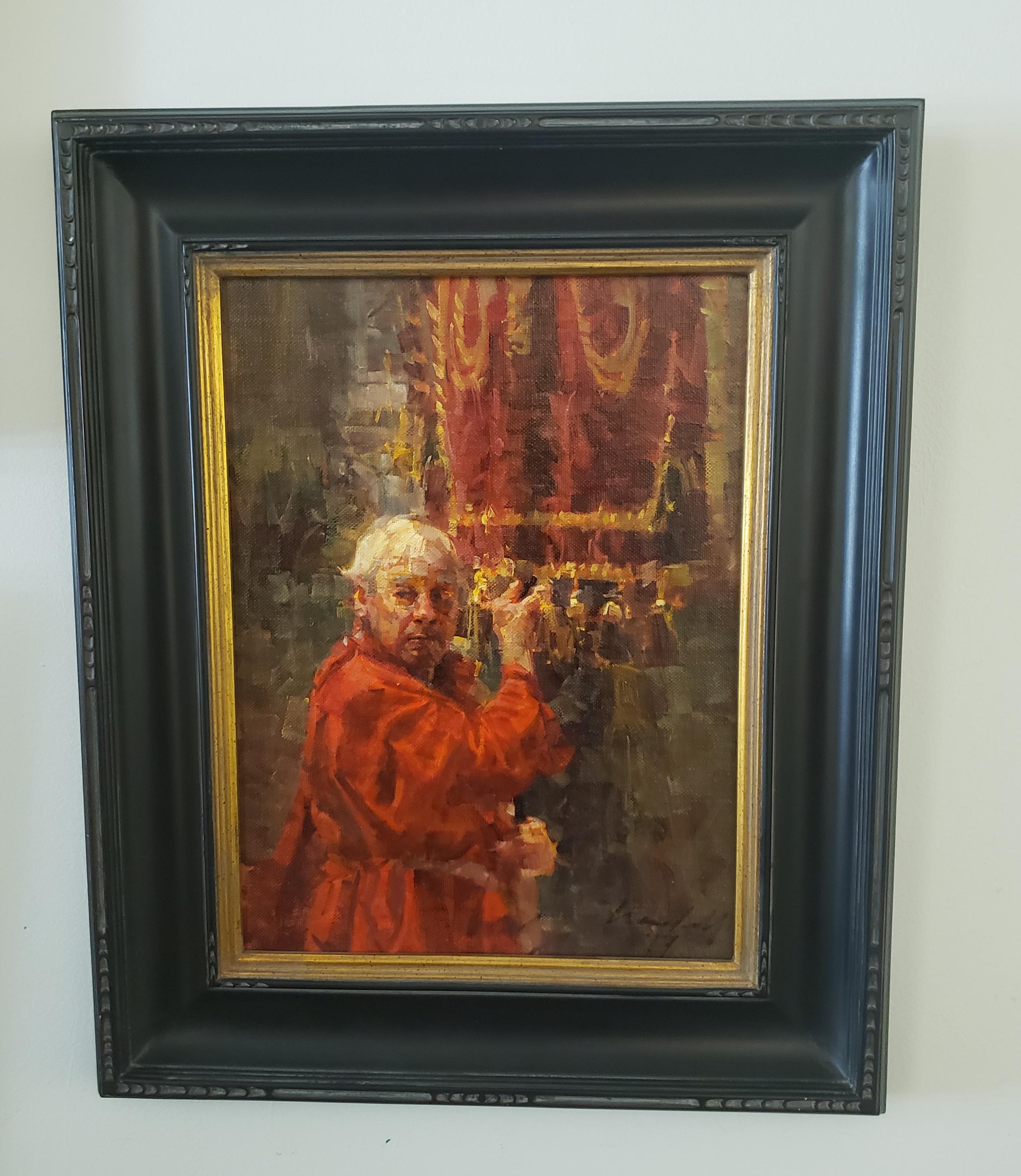Figurative Painting de James Crandall - Portaestandarte - Aceite - Lino  montado sobre Panel - 16" x 12"  Lucca Italia