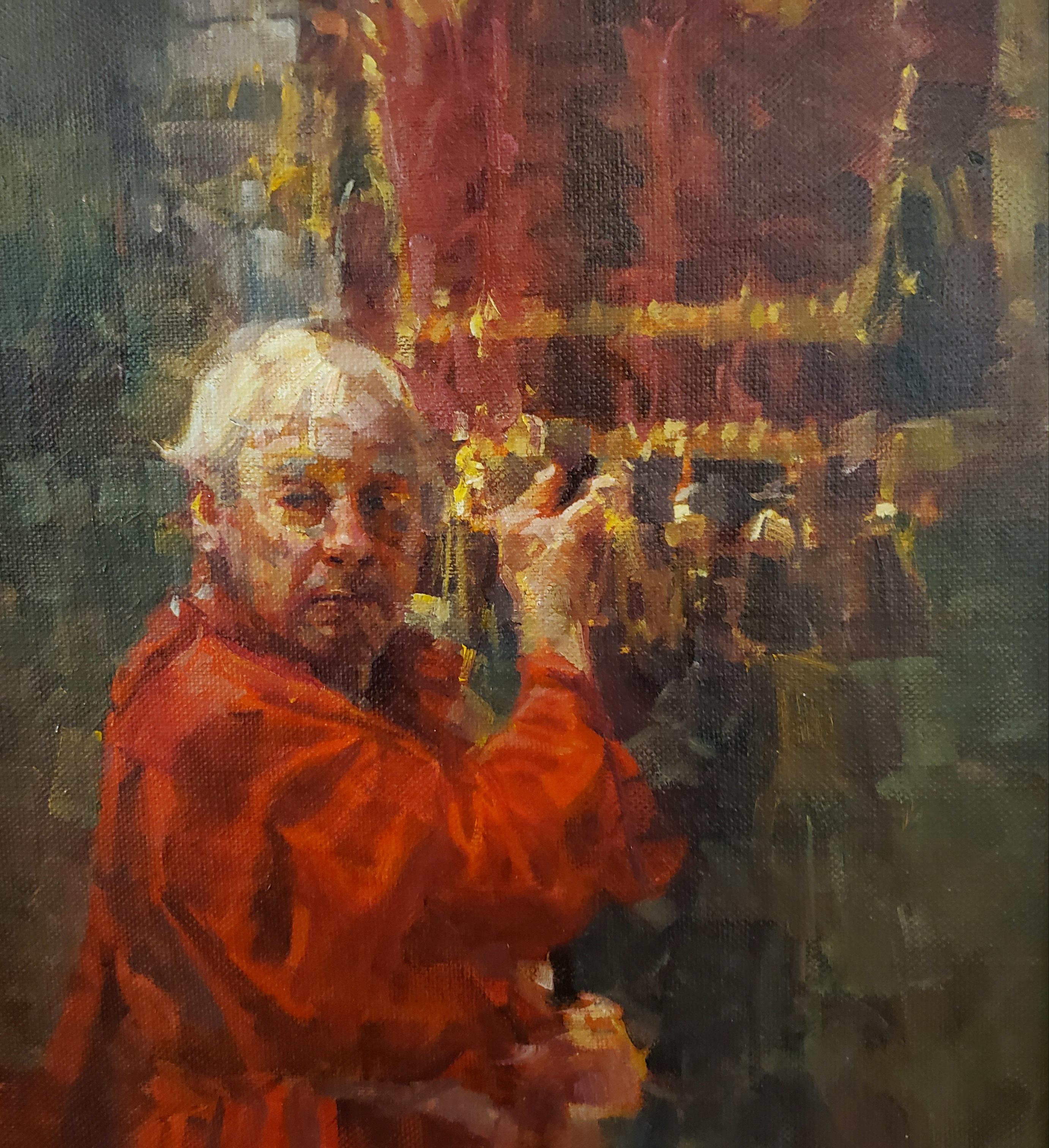 Portaestandarte - Aceite - Lino  montado sobre Panel - 16
