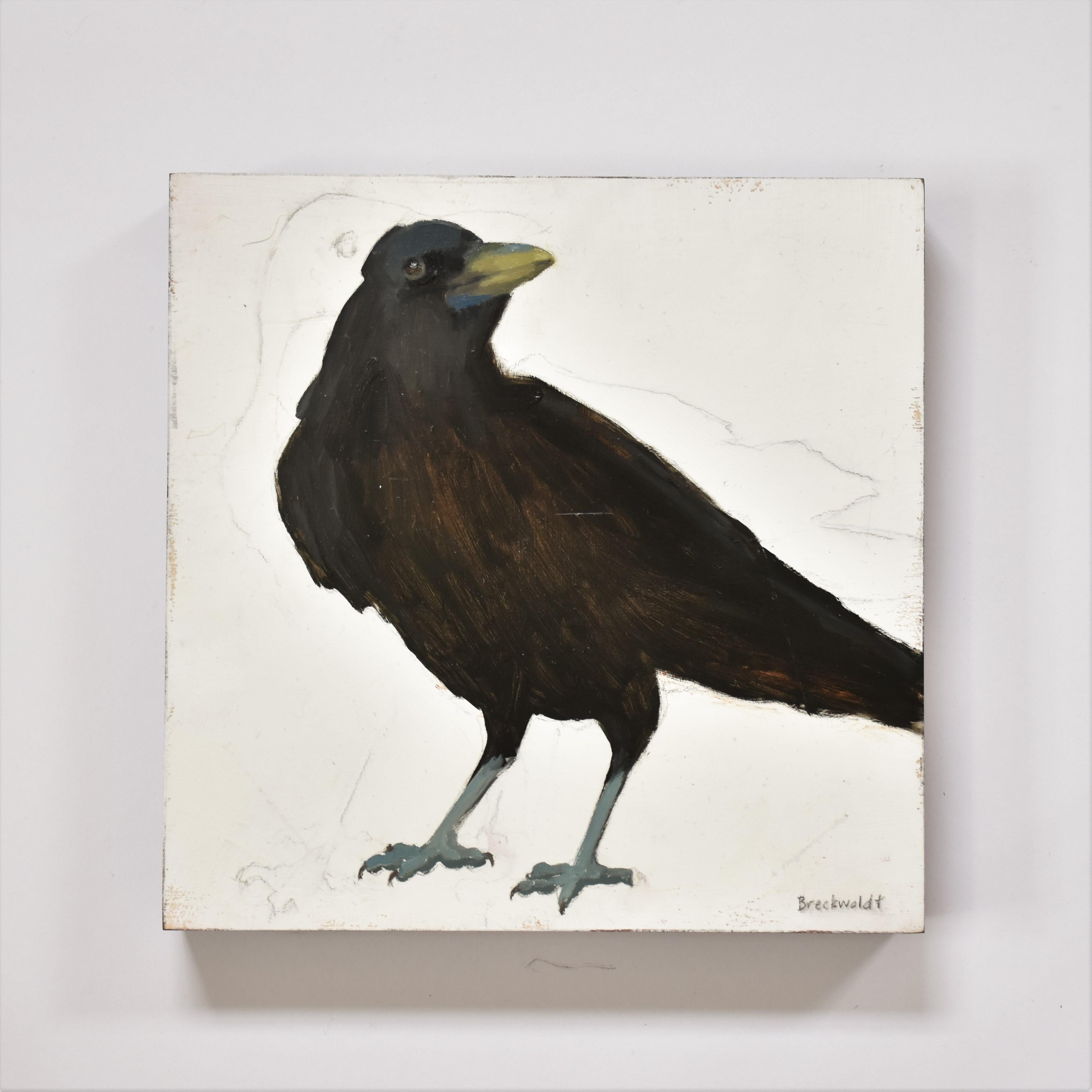 Raven 1, 2, 7&8,  Pentimento, Texas artist, Women in the Arts, 12 x 12 oil, Birds. - American Impressionist Painting by Joan Breckwoldt