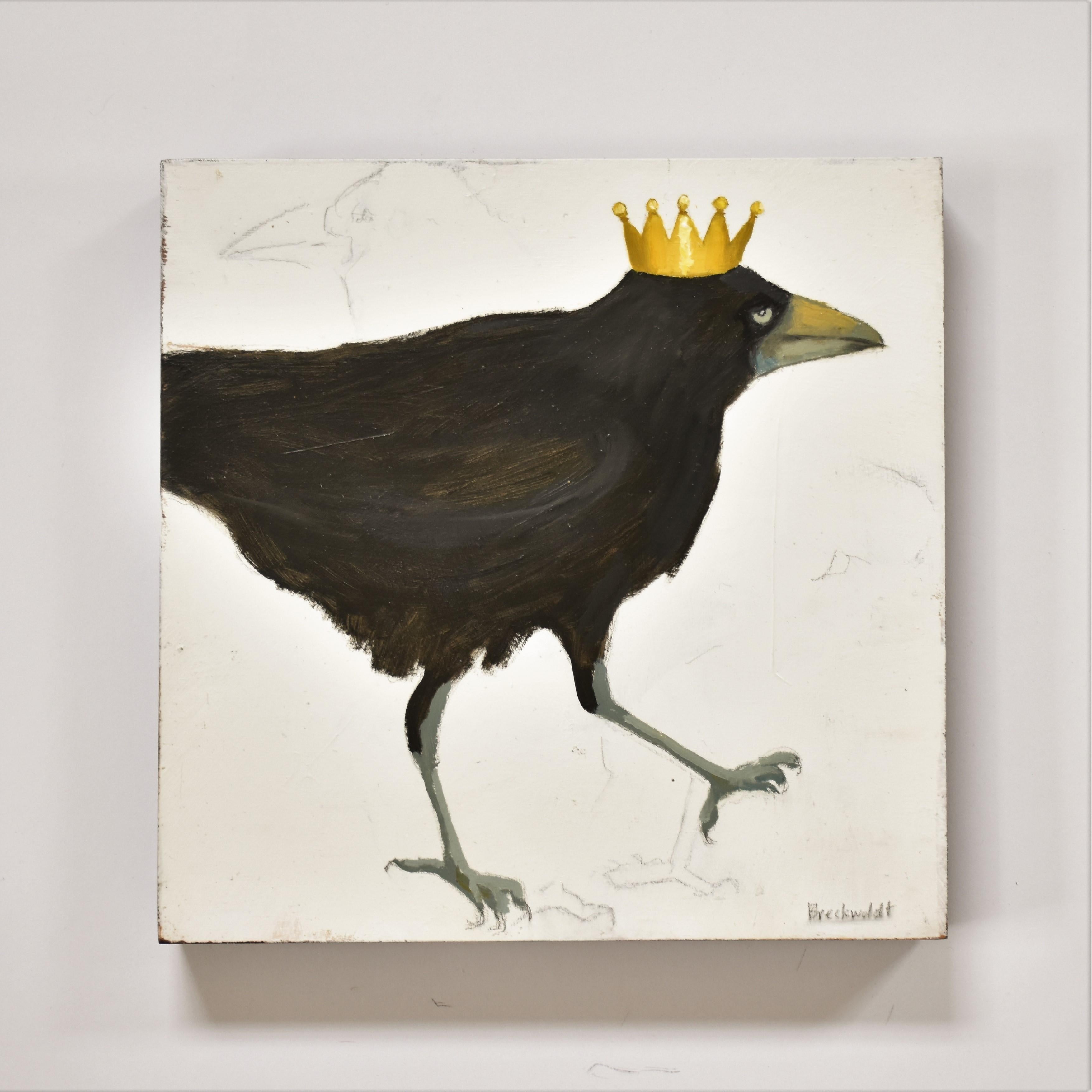 Raven 1, 2, 7&8,  Pentimento, Texas artist, Women in the Arts, 12 x 12 oil, Birds. - Gray Animal Painting by Joan Breckwoldt