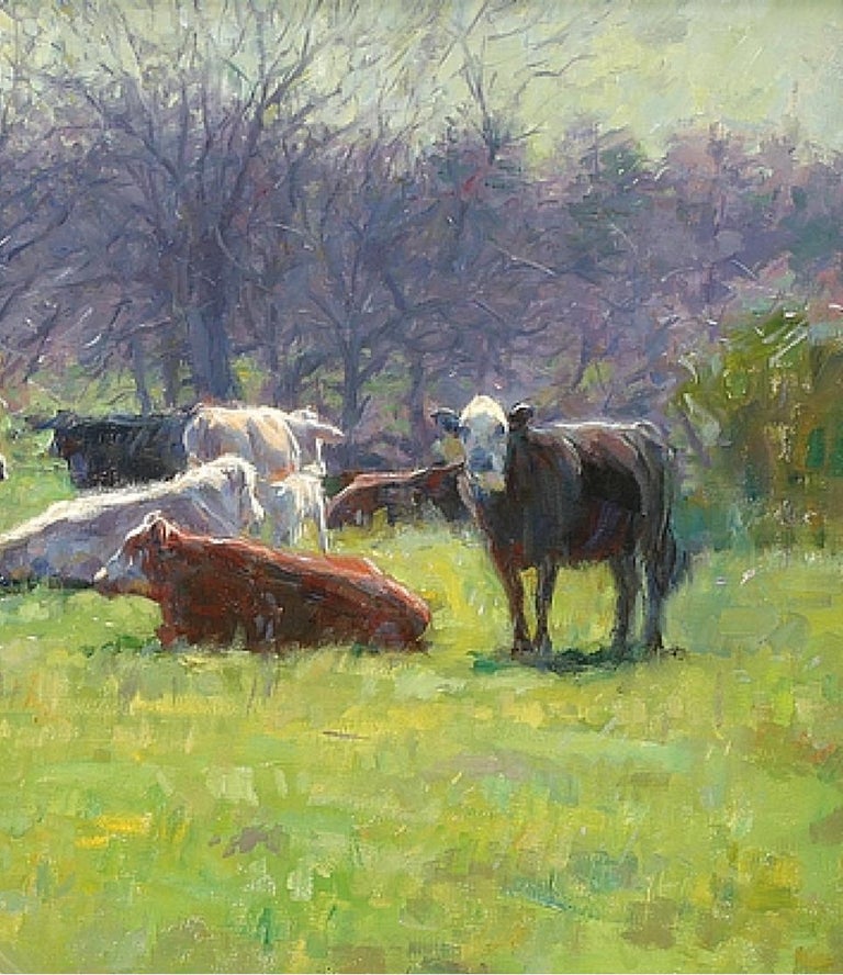 Winter Cows, Oil Painting , Texas Artist, Landscape, Southwest Art ,Cattle For Sale 1