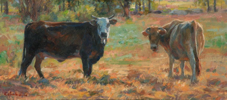 Morning Cows ,Oil Painting ,Western Art, oíl painting, Texas Artist, Landscape For Sale 1