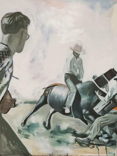 "No Flash Photography", Western Rodeo Cowboy, Modern Retro Original Oil Painting