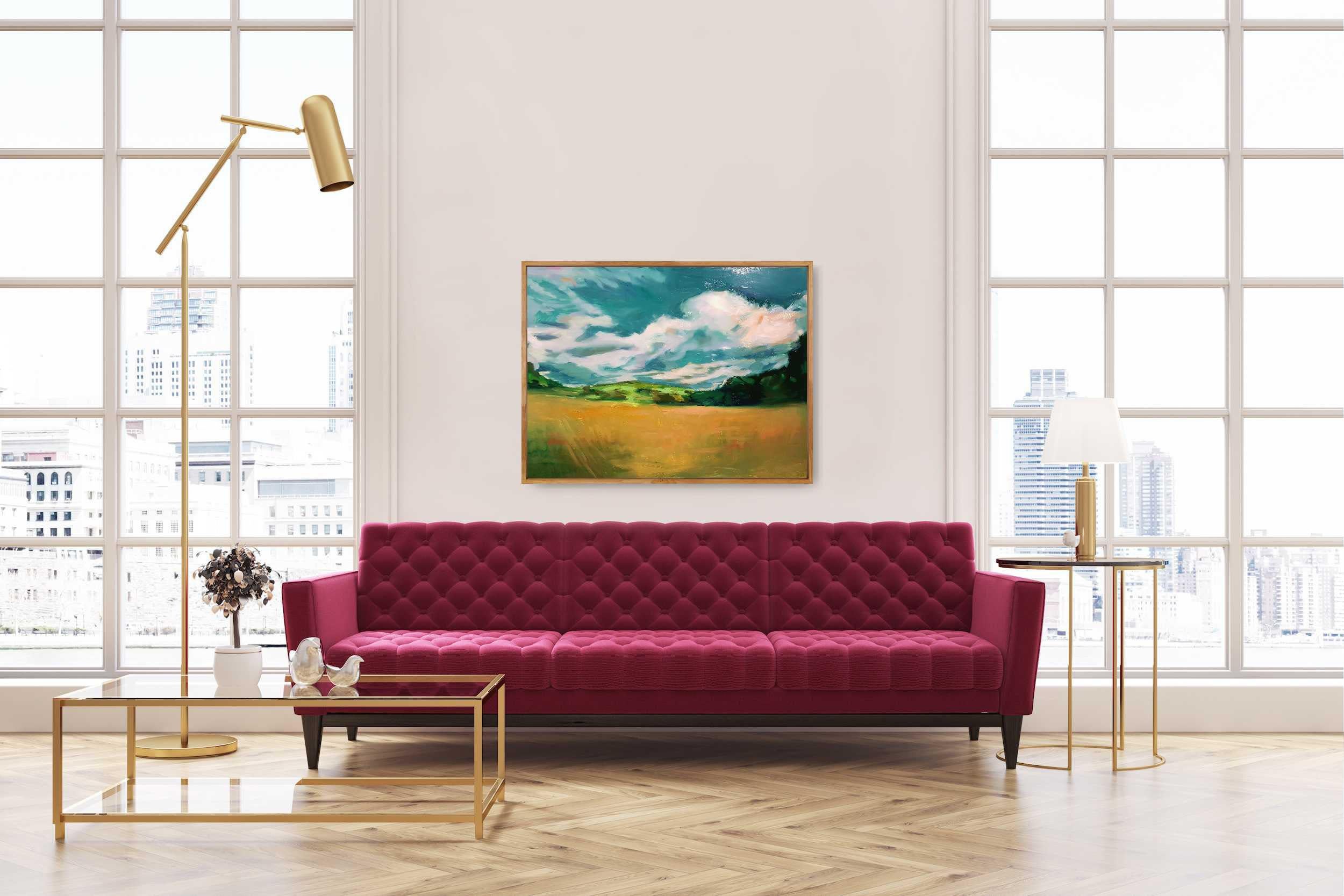 Mary Sinner Landscape Painting - Neon and Mustard, Modern Landscape, Original Oil Painting