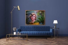 "Tropical Zebra" Large Original Oil Painting, Retro Portrait , Mid-Century Style