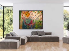 Vegetable Swimming,  Oil On Panel, Large Figurative Painting, Retro Swimmer