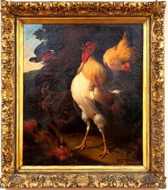 "A Triumphant Cockerel Crowing Over His Victory; A Chicken and a Pea-Hen..."