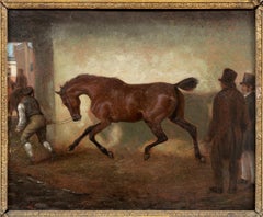 Horse Portrait "Bay Horse Being Led Out of a Barn" Attr. to Charles C. Henderson