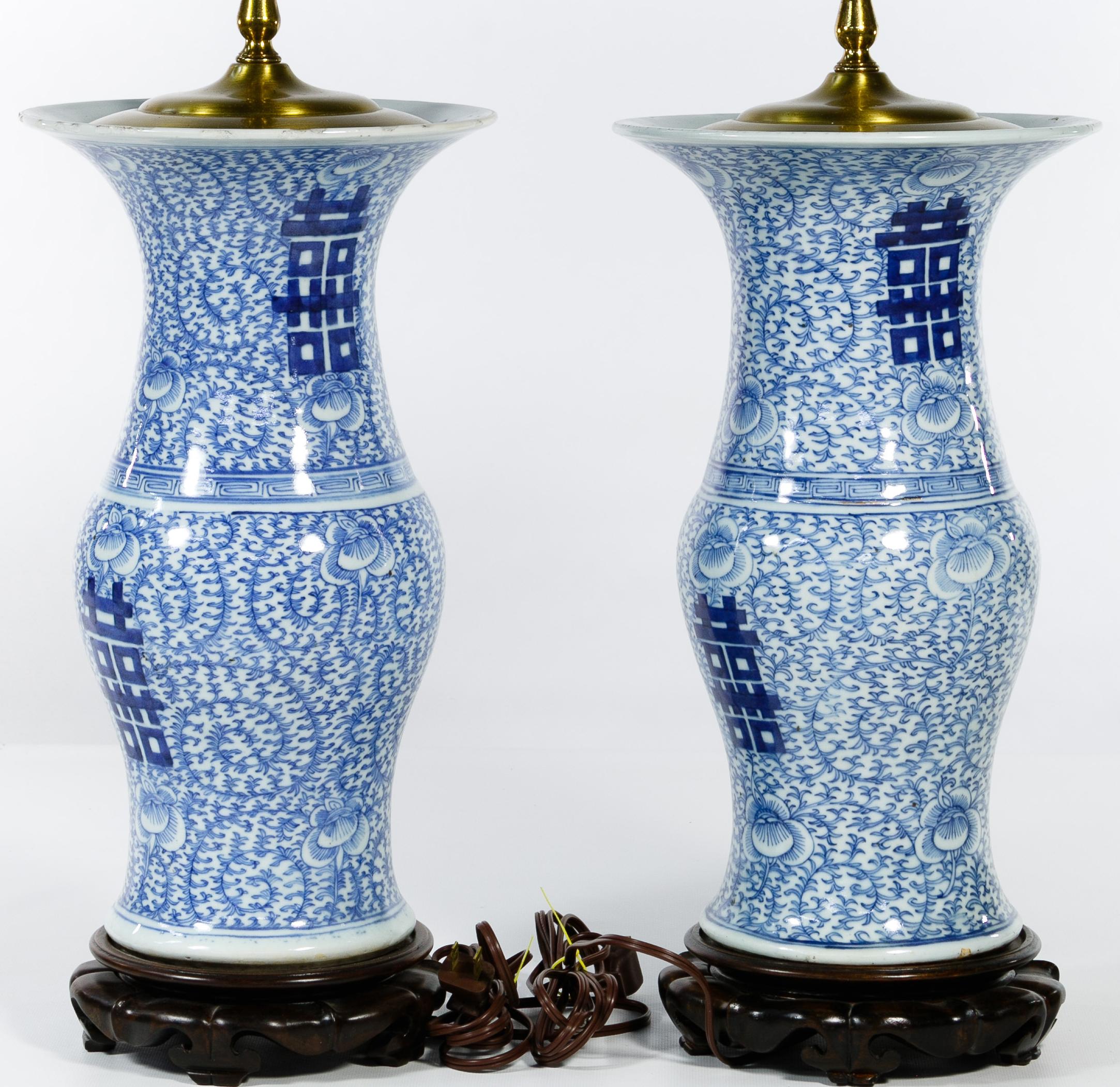 Chinese Blue and White Table Lamps 
