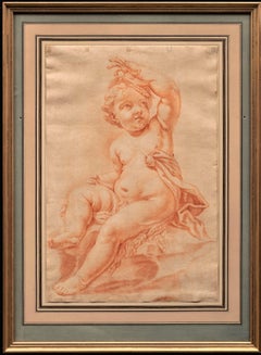 18th century Italian Old Masters Red Chalk, Sanguine Putti with Sheaves of Wheat
