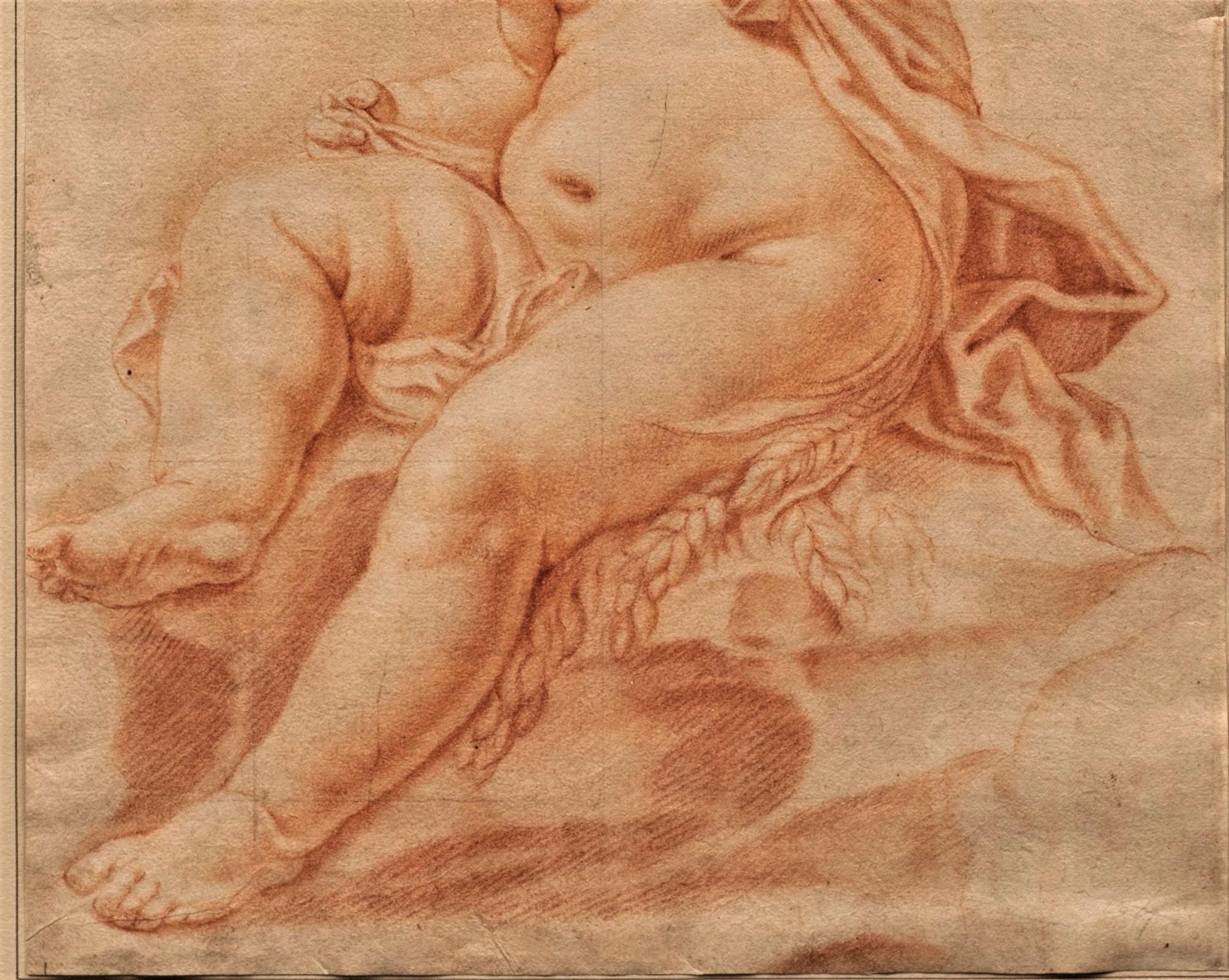 18th century Italian Old Masters Red Chalk, Sanguine Putti with Sheaves of Wheat - Brown Portrait by Unknown