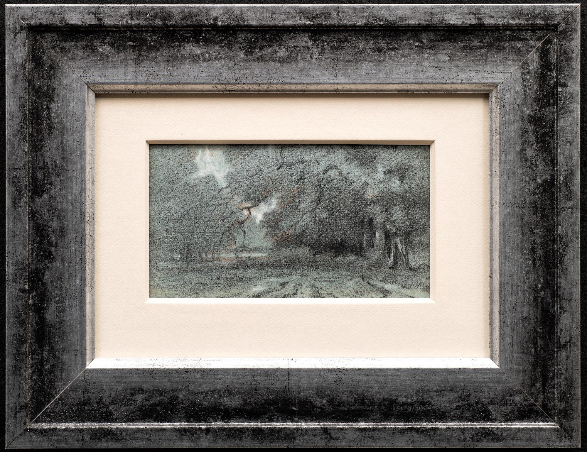 Dessin au crayon et à la gouache de la forêt de Fontainebleau, France 19e siècle - Art de Pierre-Auguste Brunet-Houard