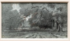 Pencil and Gouache Drawing of Fontainebleau Forest, France 19th century